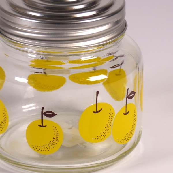 Close up of Nashi Pear glass storage jar