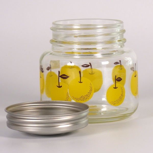 Glass storage jar with retro Japanese Pear design