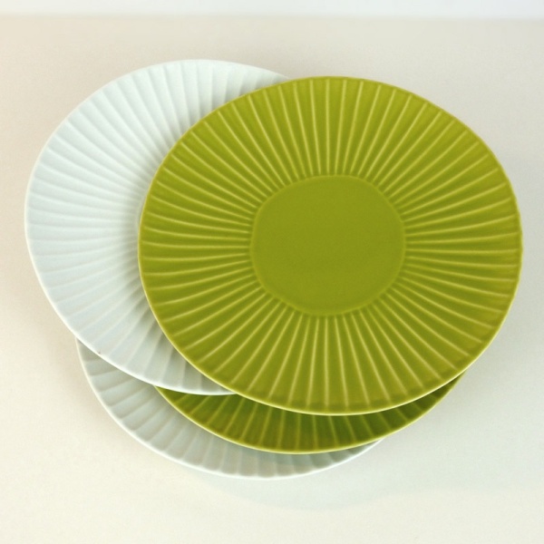 Green and white Hasami ware Japanese ceramic side plates
