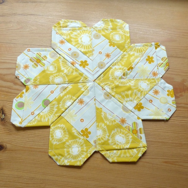 Origami Heart coasters in yellow fabric
