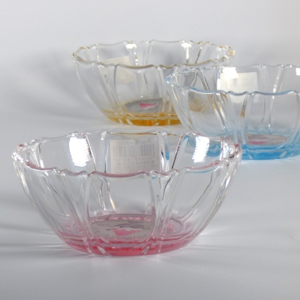 Three coloured glass 'Kakigori' dessert bowls