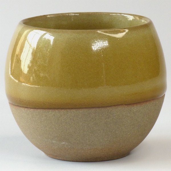 'Korokoro' Japanese tea cup with mustard yellow glaze