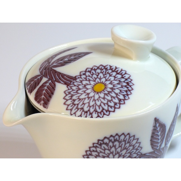 Close up of Purple Dahlia teapot lid
