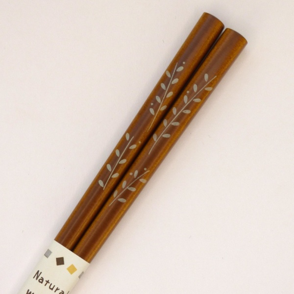 Light oak tone natural wood Japanese chopsticks with wild grass design