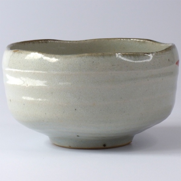 Japanese matchawan tea bowl with orange yamacha blossom design