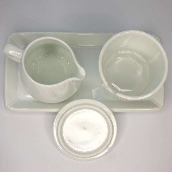 Top down view of Japanese sugar bowl and milk jug set