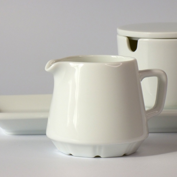 Close up of white ceramic Japanese milk jug