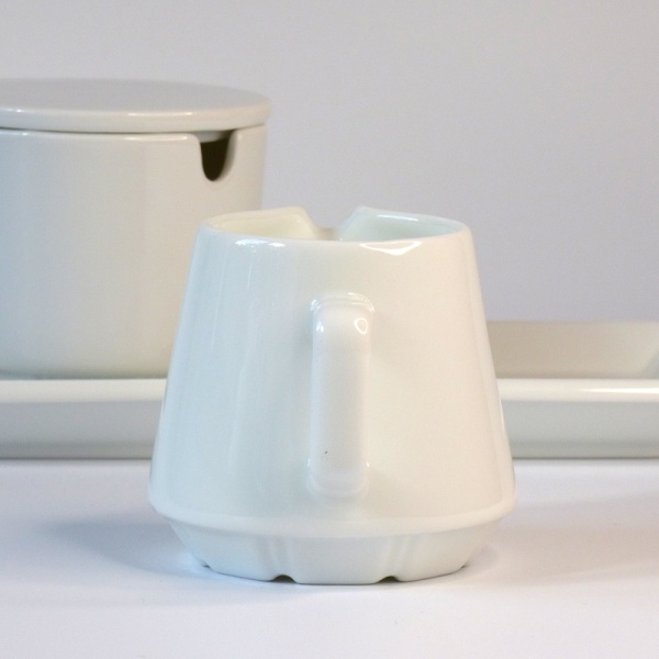 Close up of white ceramic Japanese milk jug
