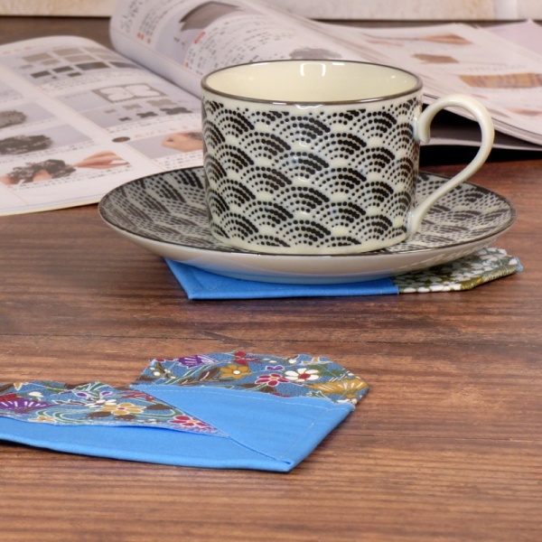 Table setting with Mountain River Japanese fabric coasters