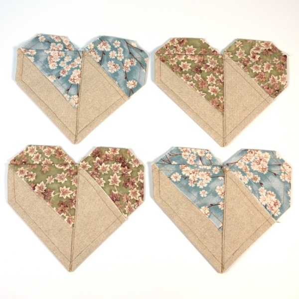 Spring and Autumn Origami Heart Fabric Coasters