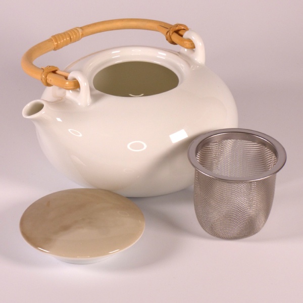 White and grey Japanese teapot with infuser