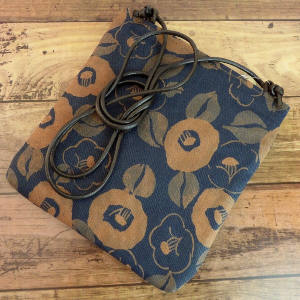 Indigo blue canvas handbag with Camellia flower design