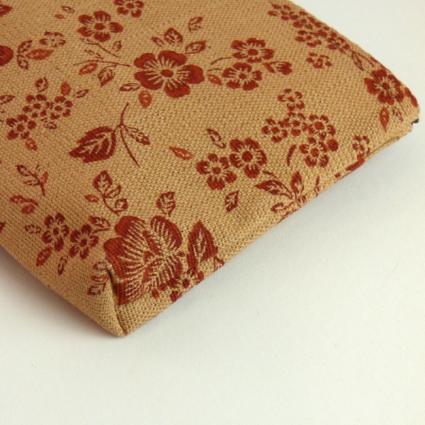 Close up of canvas zip bag with floral design