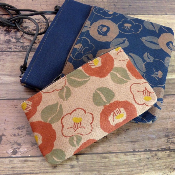 Canvas zip bag with Camellia design with matching canvas handbag