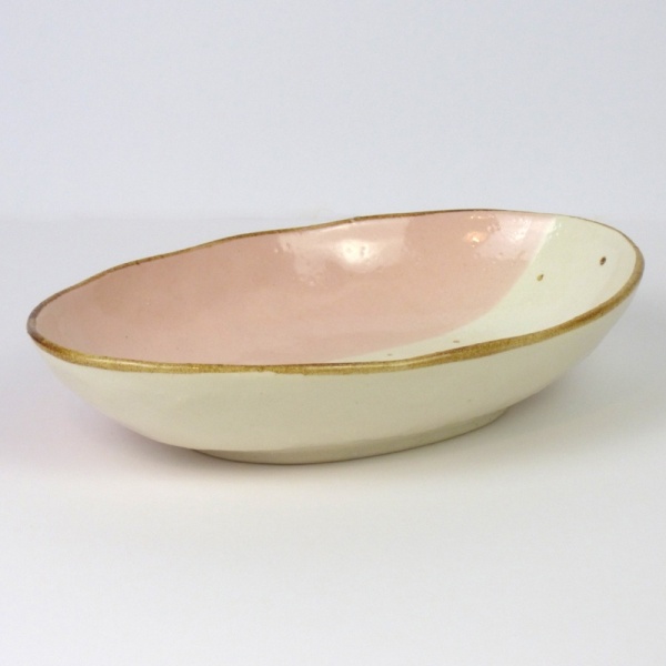 Pink and white oval curry plate