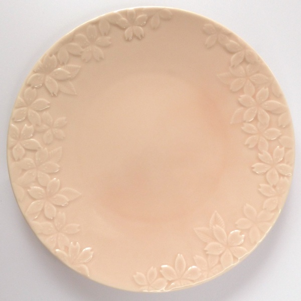 Pale pink Japanese ceramic plate with sakura cherry blossom design
