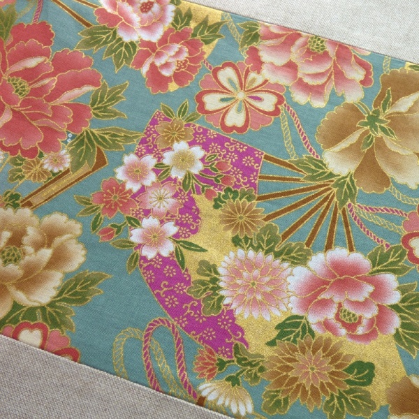 Close up of floral Japanese fabric placemat