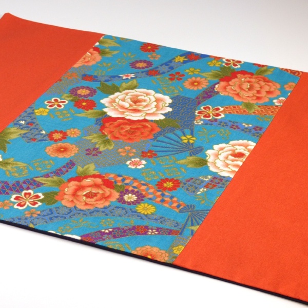 Close up of floral Japanese fabric placemat