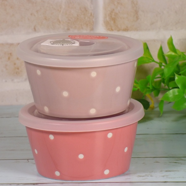 Mauve and pink ceramic food storage containers