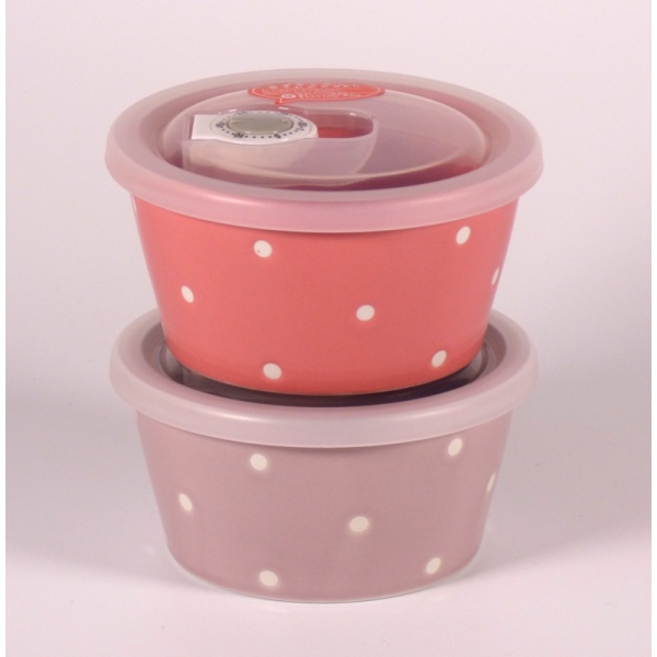 Small pink and mauve ceramic storage containers