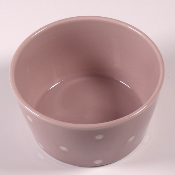 Inside surface of Small mauve ceramic food storage and microwave dish