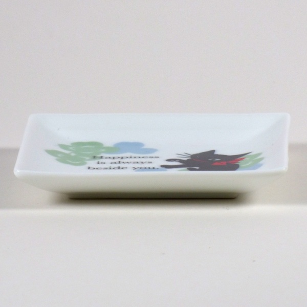 'Ribbon Cat' square mini plate with black cat design