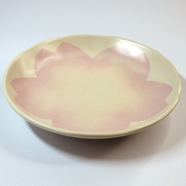 White Japanese mini plate with large pale pink sakura flower design