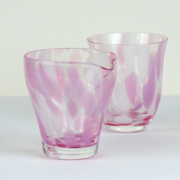 Pink 'Sakura' glass tumbler and matching glass jug