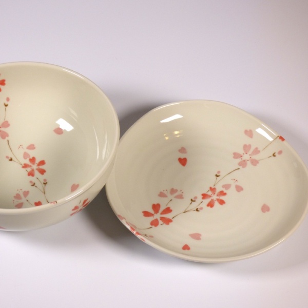 'Sakura' cherry blossom design ceramic plate with matching bowl