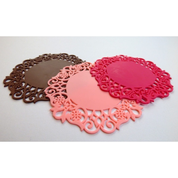 Silicone lace coaster - brown, pink and dark pink