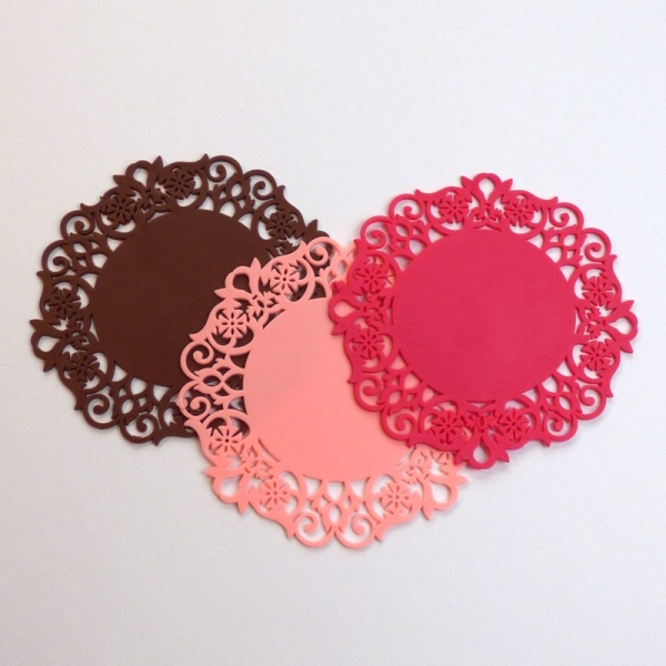 Silicone lace coaster - brown, pink and dark pink