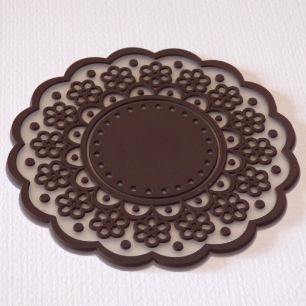 Silicone lace pattern coaster - coffee bean brown