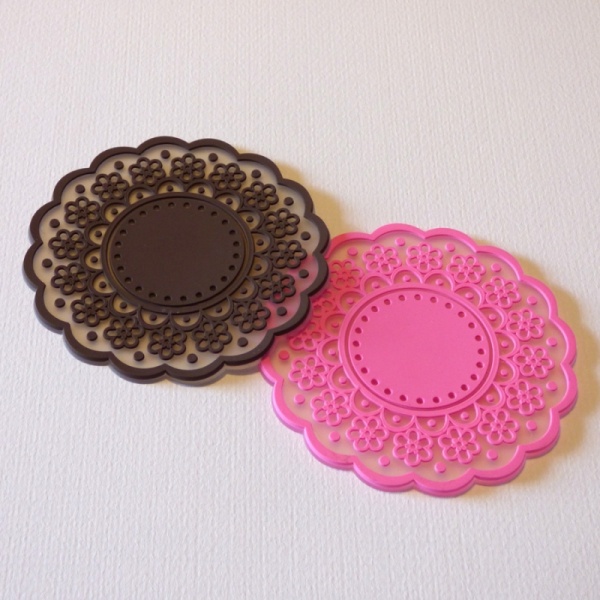 Silicone lace pattern coaster - brown and pink