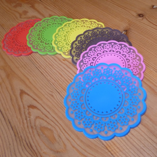 Silicone lace pattern coaster in multiple colours