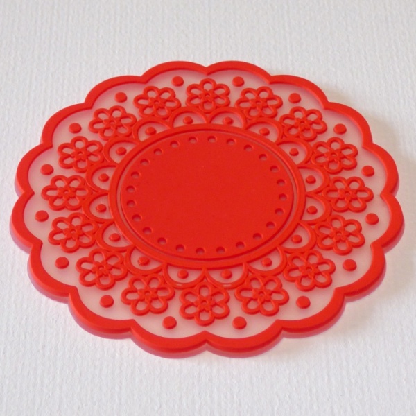 Silicone lace pattern coaster - Lipstick Red