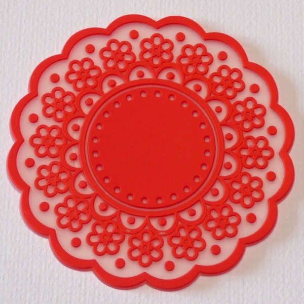 Silicone lace pattern coaster - Lipstick Red