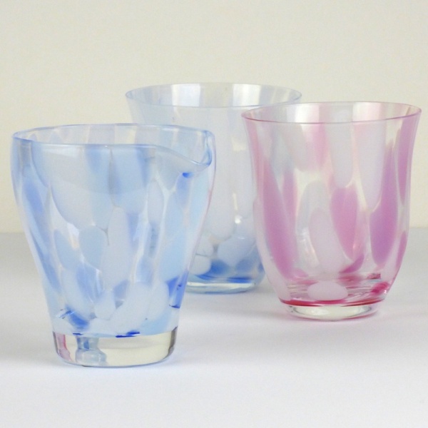 Blue 'Sora' glass tumbler and matching glass jug