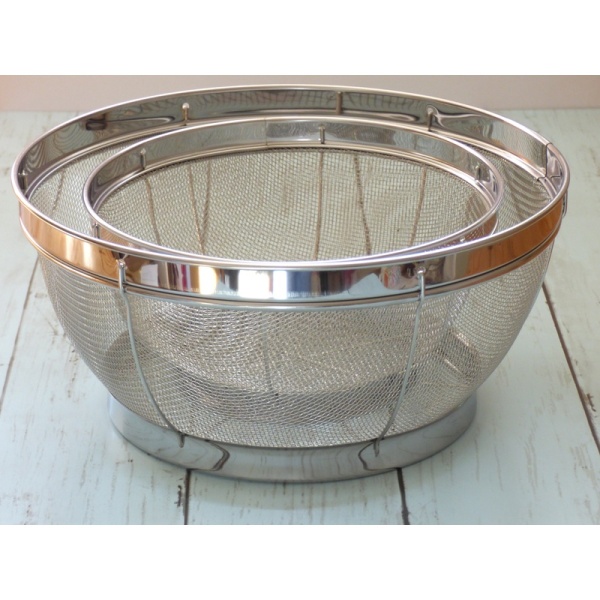 Set of two large stainless steel sieves