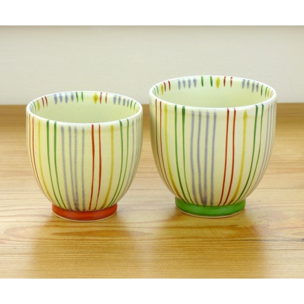 Japanese teacup with striped design, large and small sizes