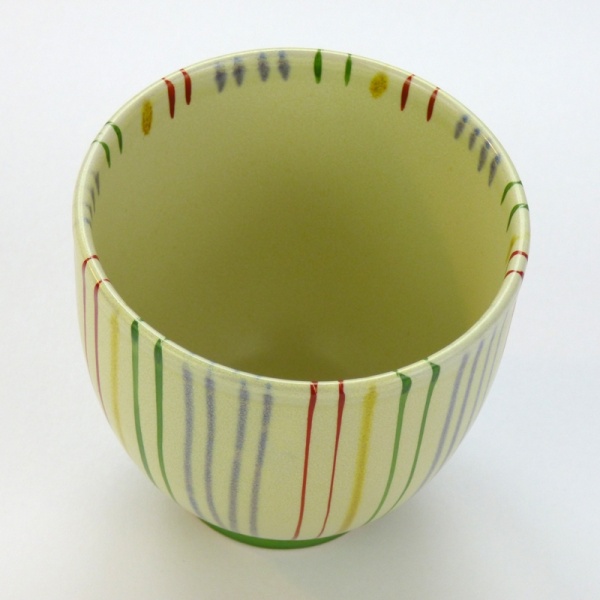 Japanese teacup with striped design from above