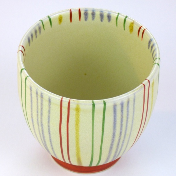 Japanese teacup with striped design from above