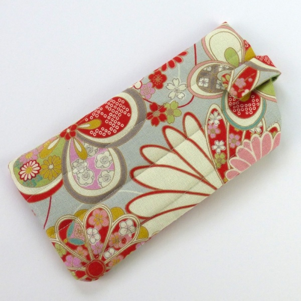 Sunglasses case in pale grey traditional Japanese floral fabric