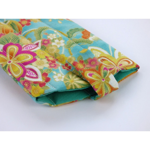 Sunglasses case in turquoise blue traditional Japanese fabric - top fastening