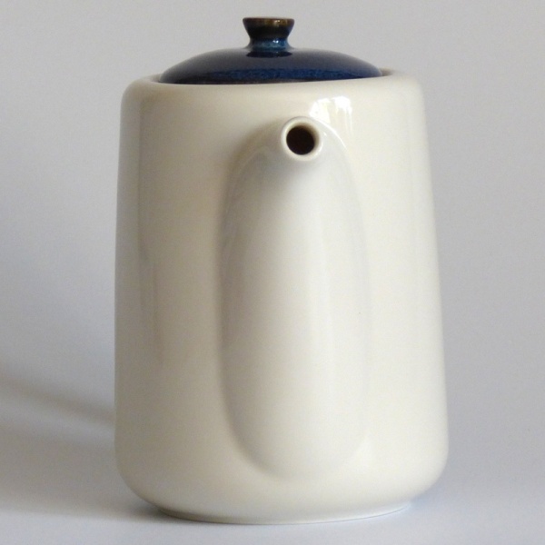 Tall white Japanese teapot with dark blue lid
