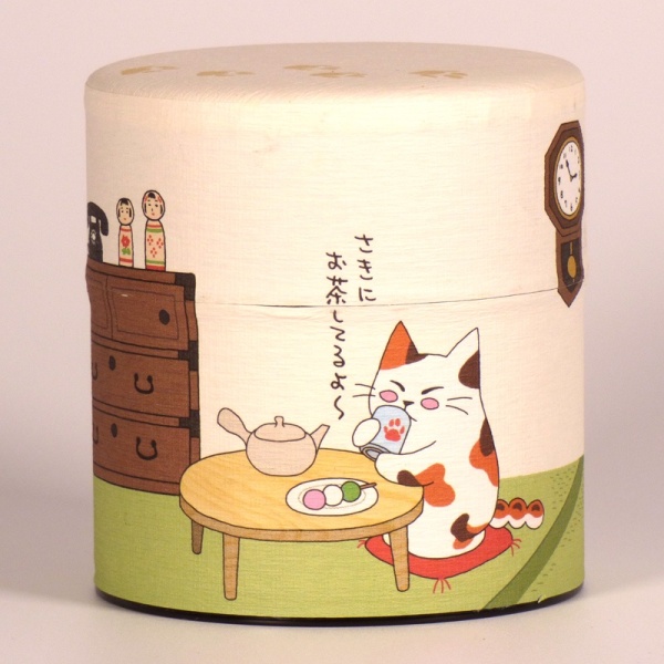Washi Paper Tea Caddy with cute cat design