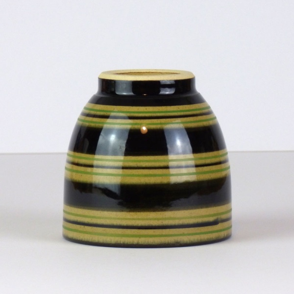 Black Japanese tea cup with green stripe pattern