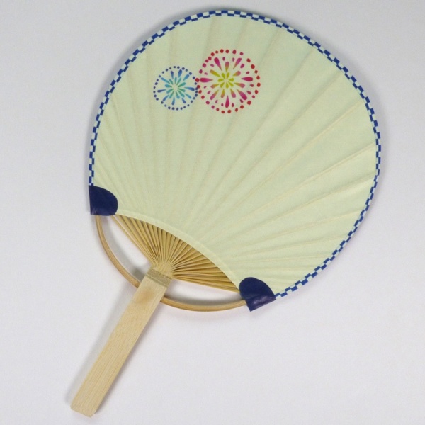 Reverse side of Japanese round fan with simplified fireworks design
