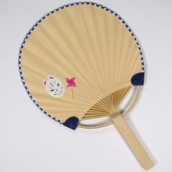 Reverse side of Japanese round fan with fox mask graphic