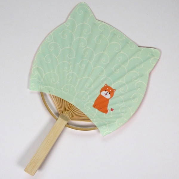 Reverse side of Japanese fan with small shiba inu dog design