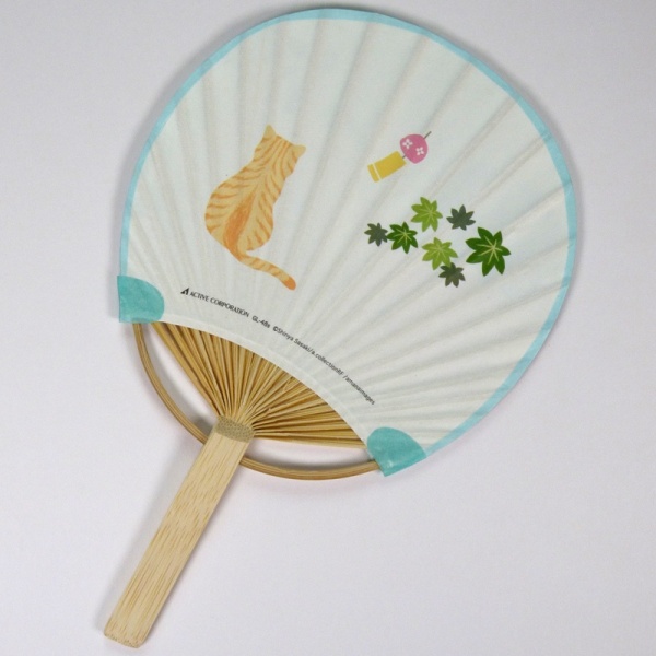 Reverse side of Japanese fan with simplified summer cat design
